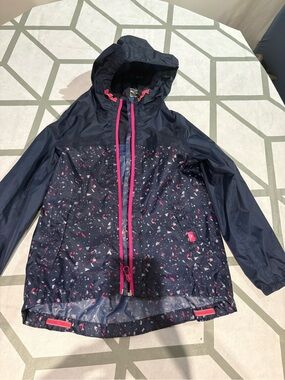 Quechua Navy Raincoat with Pink Trim and Confetti Print